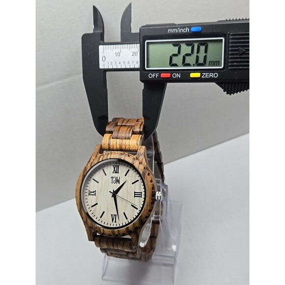TJW Zebrawood Quartz Watch Roman Numeral Wooden Case 45mm New Battery Analog - Picture 6 of 10